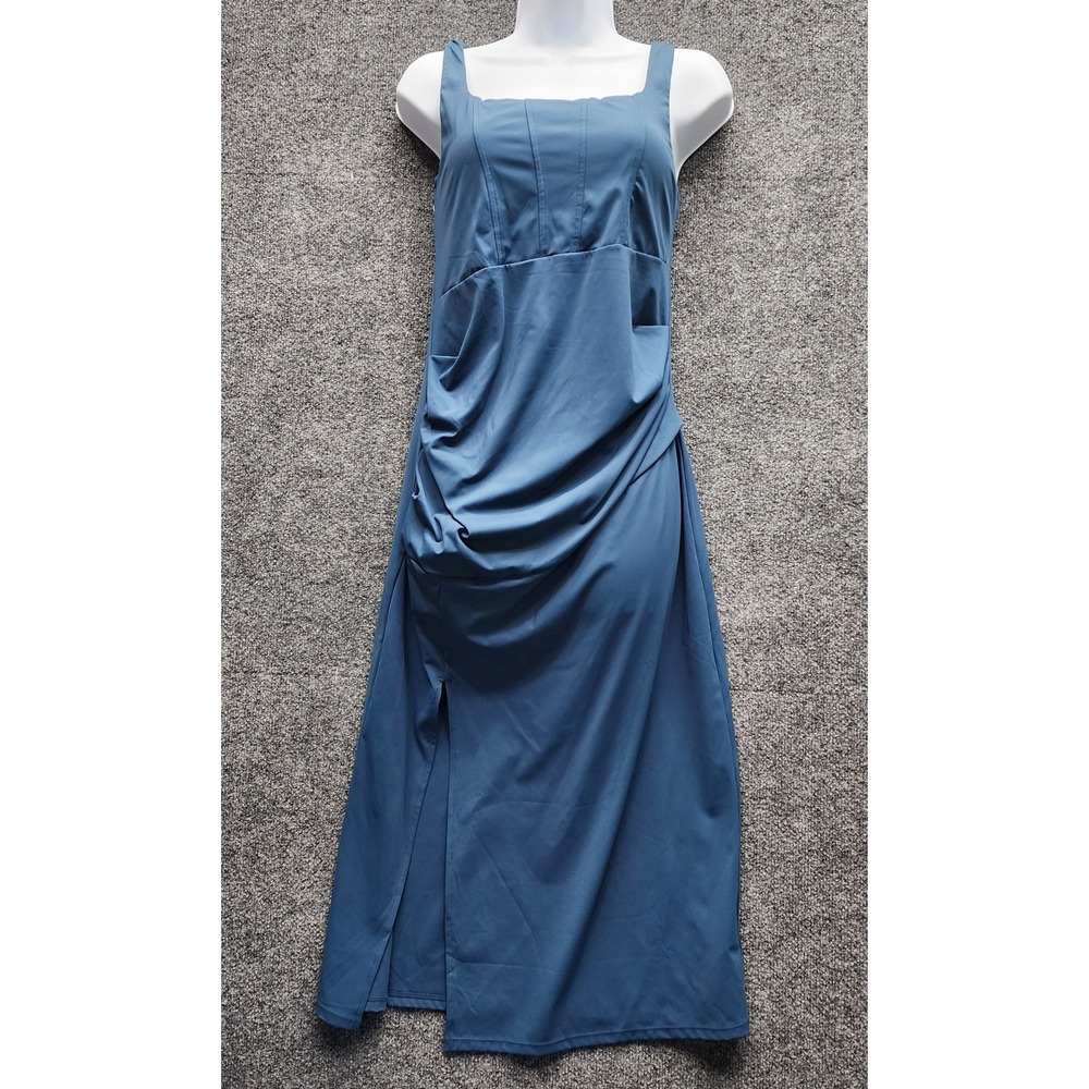 Halara Women Ruched Side Slit Built In Bra Athleisure Active Midi Dress Size L